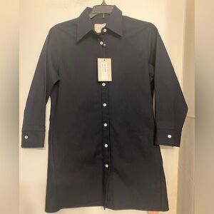 NWT Thomas pink full front button down slash pockets navy blue XS women’s